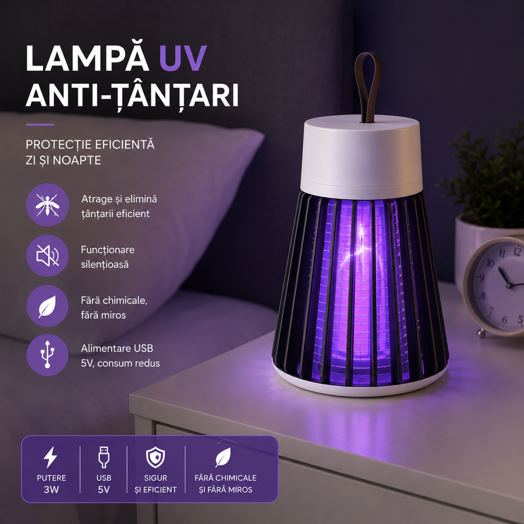 Lampă UV anti-țânțari consum redus 3W eficientă – Ravian.ro