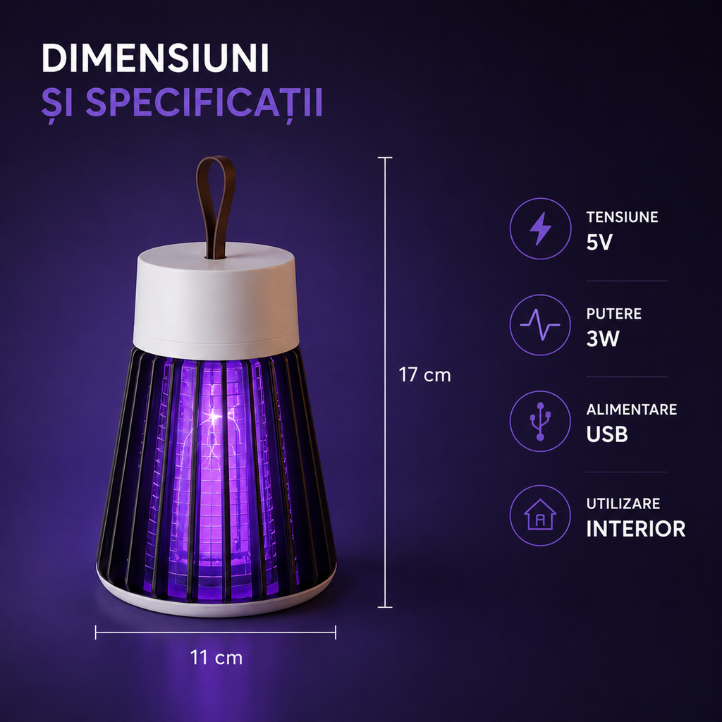 Lampă anti-țânțari portabilă cu curelușă de agățare – Ravian.ro