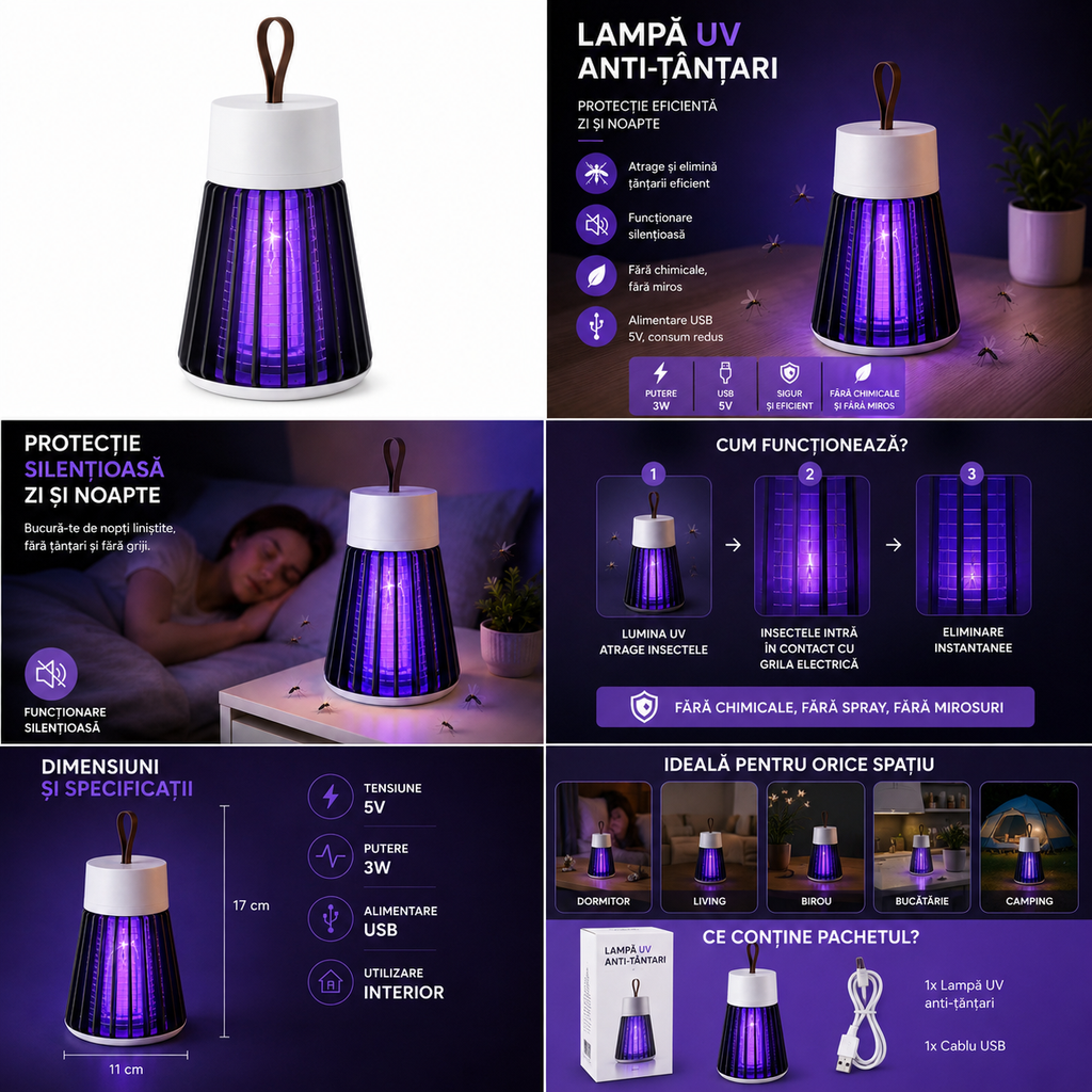Lampă UV anti-insecte pentru dormitor living – Ravian.ro