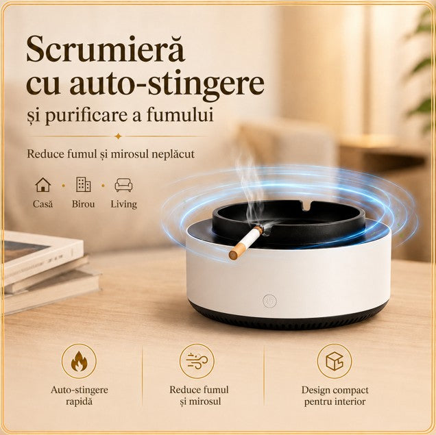 Scrumiera cu Auto-Stingere si Purificare a Fumului
