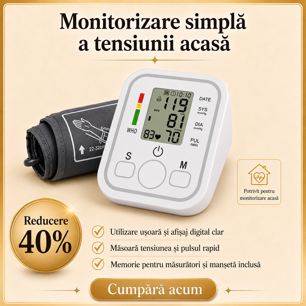 Tensiometru electronic de braț măsurare tensiune puls acasă – Ravian.ro