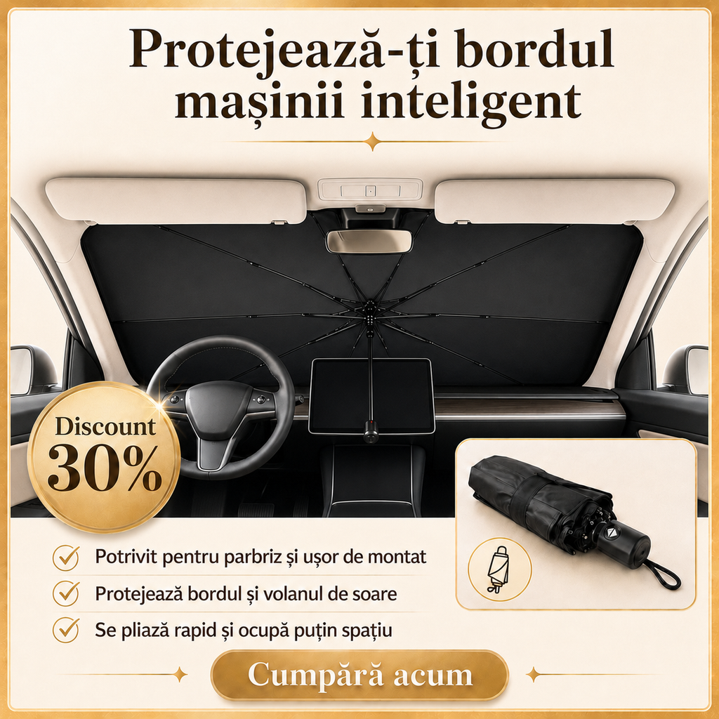Parasolar auto pliabil tip umbrelă protecție UV parbriz – Ravian.ro