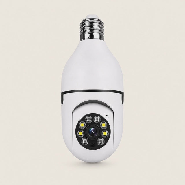 Cameră de Supraveghere WiFi Tip Bec – Monitorizare Casa din Telefon, fără Cabluri