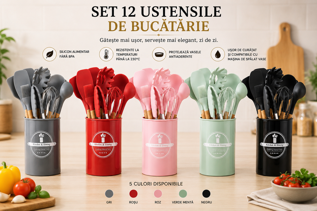 Set 12 ustensile bucatărie silicon antiaderent – Ravian.ro